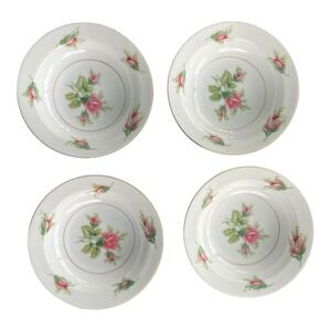 Vtg Kyoto Roseverte Fine China Small Bowls Pink Roses Gold Japan Set 4 Victorian